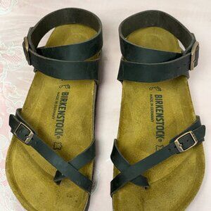 NEW-Yara Mocha Birko Oiled Leather Ankle Strap Women Sandals.US Sz-10/EUR 41.Ger